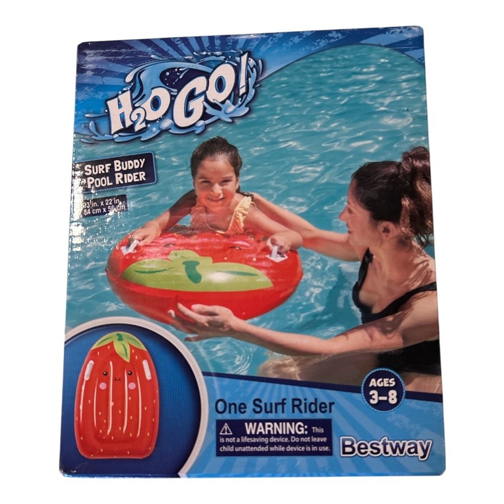 NEW H2O Go! Red Surf Buddy Pool Rider Strawberry Shaped Inflatable Surf 3-8 yrs